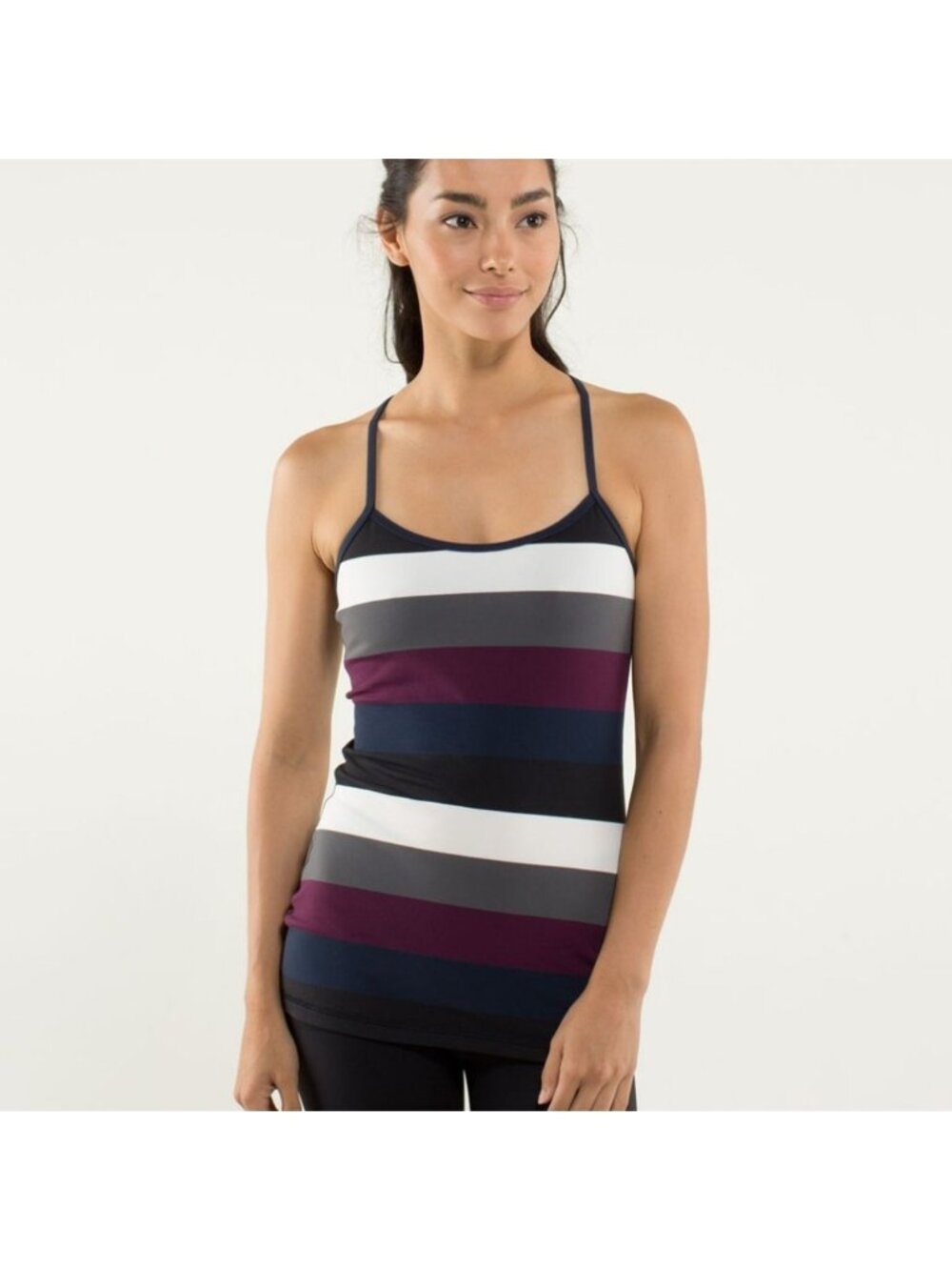 Lululemon Power Y Tank *Luon Light Pow Stripe Angel Wing / Inkwell